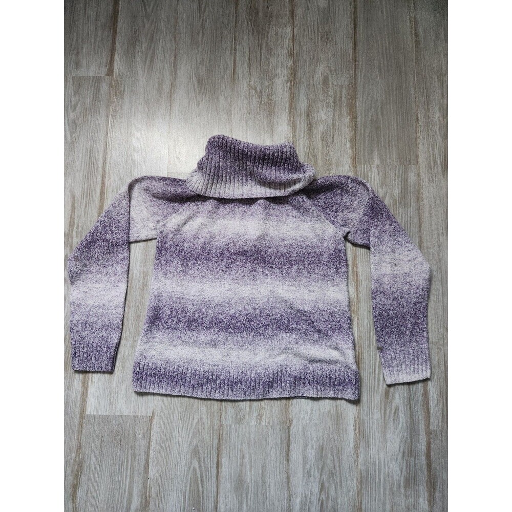 Columbia Tight Knit Turtleneck Sweater Purple Ombre Stripe Long Sleeve Sz L EUC